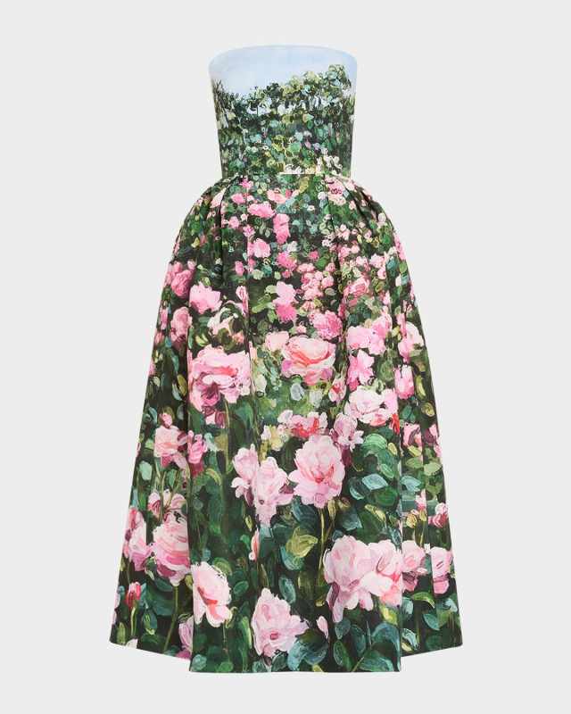 Strapless Painted Bellflower Faille Gown